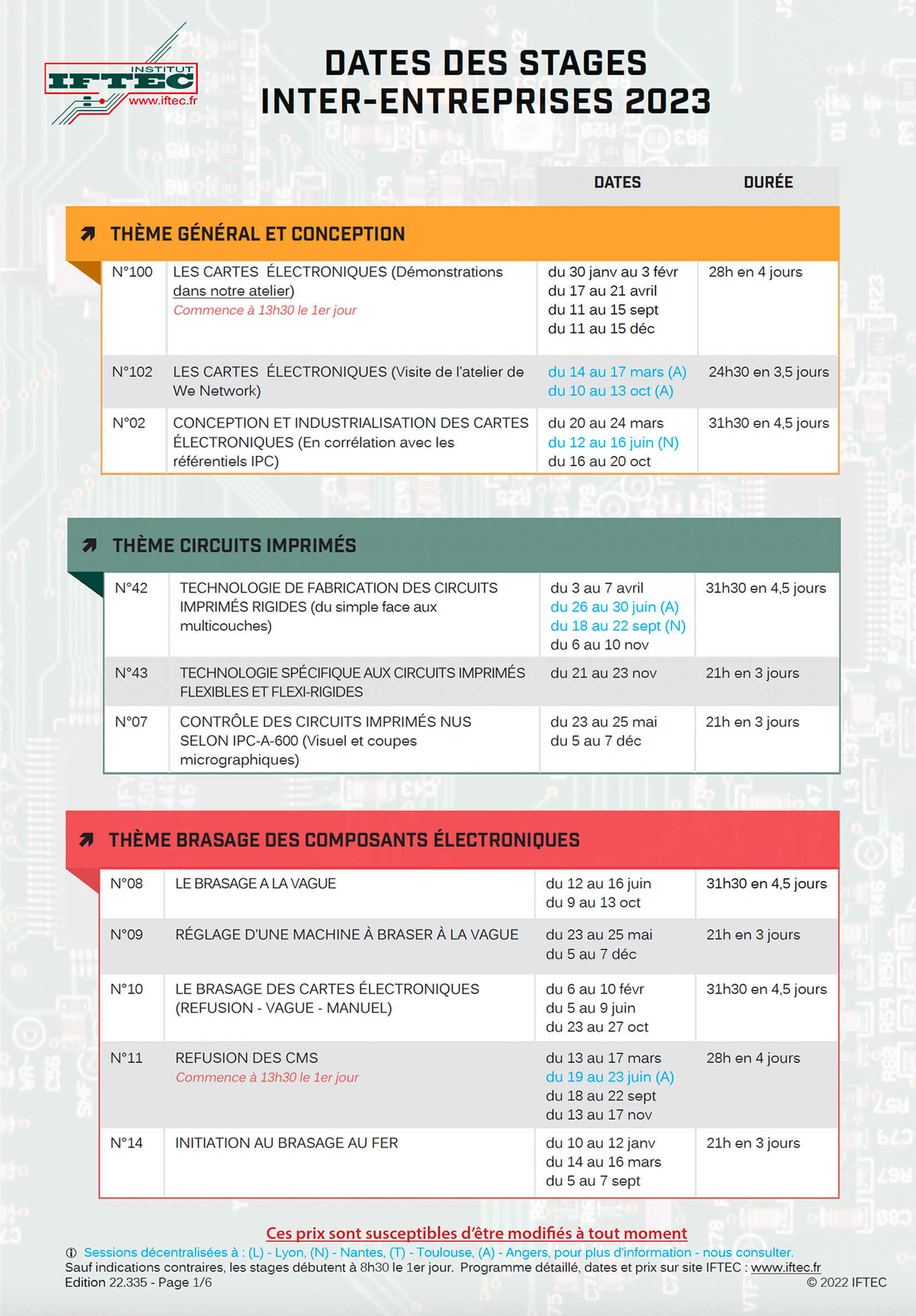  Calendrier des formations 2023